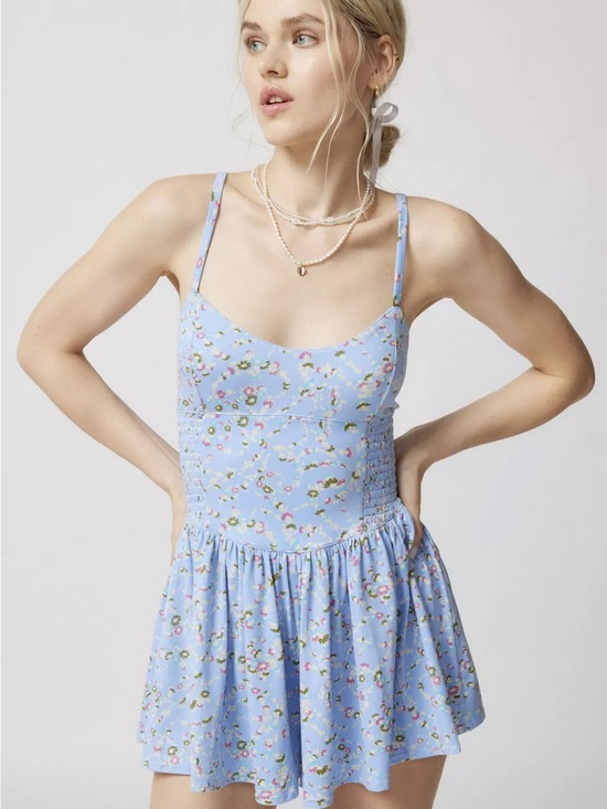 Urban Outfitters Dresses & Skirts - Urban Outfitters Blue Floral Romper Mini Dress Size Medium